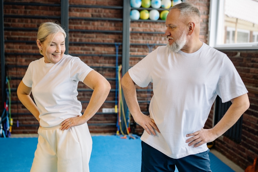 The Anterior Approach Hip Replacement happy couple doing yoga